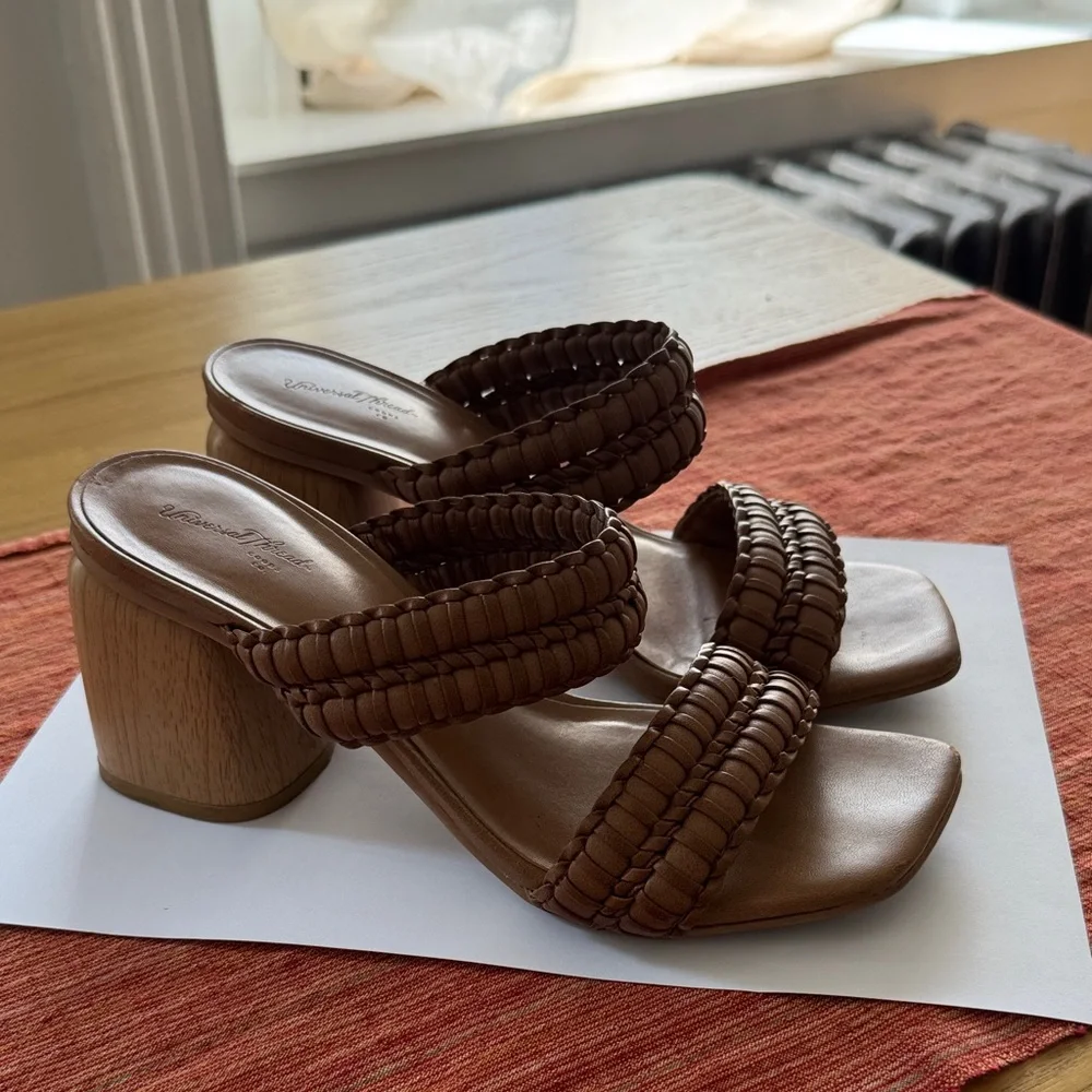 Universal Thread Brown Braided Double-Strap Wedge Sandals